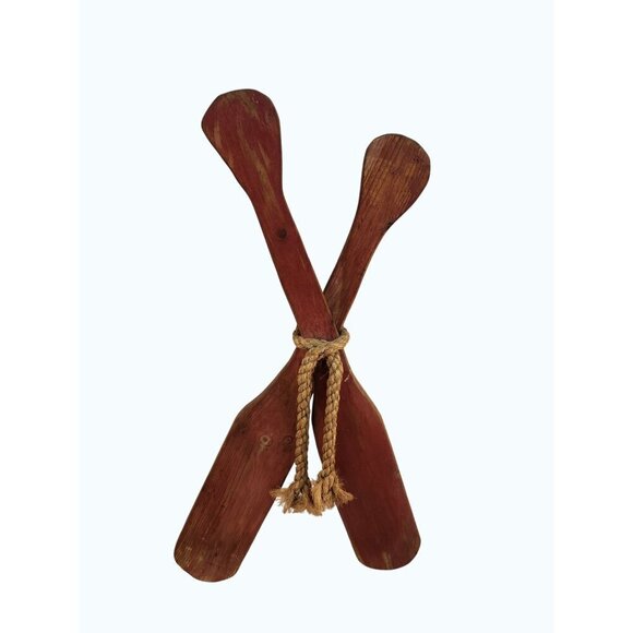 Decorative Rustic Wooden Oar Paddle Set With Rope Accent Red & Natural Wood Fini - Picture 8 of 10